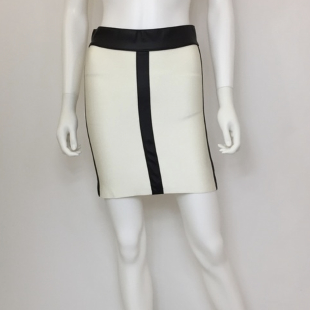 bebe Faux Leather Trim Mini Bandage Skirt